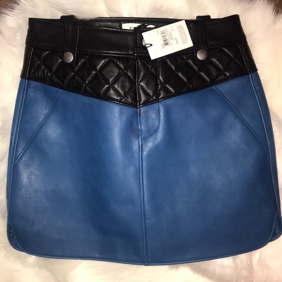 NWT Coach Blue Leather Hem Mini Skirt - Picture 3 of 8